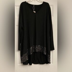 ♣️✨🪩✨♣️Emery Rose Chic Black Sequin Women's long sleeve Tunic